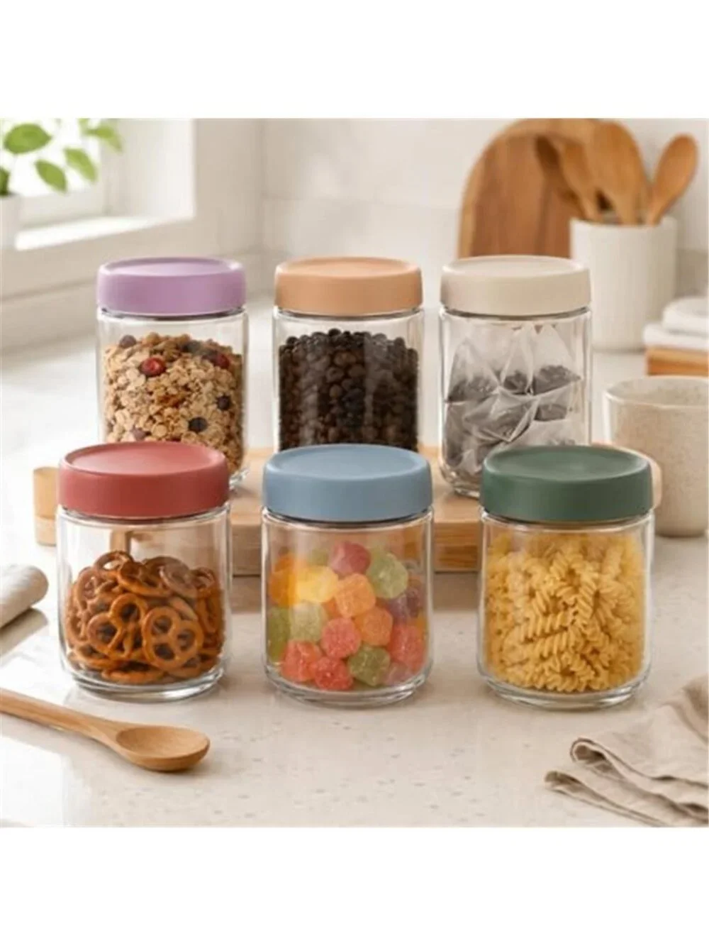 Overnight Oats Containers with Lids 16 oz Glass Jars 6 Pack Glass Mason Jars